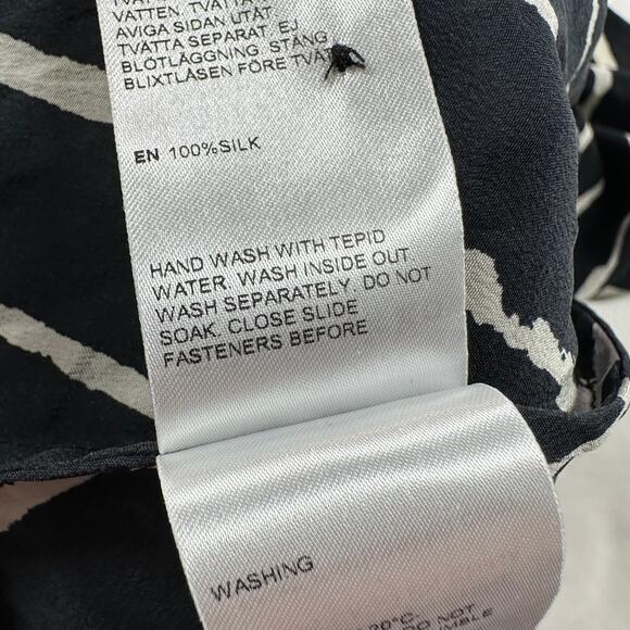 Marimekko Dress Womens4 Black White Mijam Midi Asymmetrical Hem Silk Long Sleeve - Picture 6 of 10